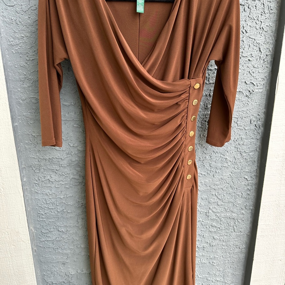 Ralph Lauren Brown Sheath Dress with Plunge Neckline